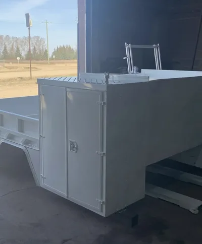 Large white powder-coated metal equipment cabinet or enclosure