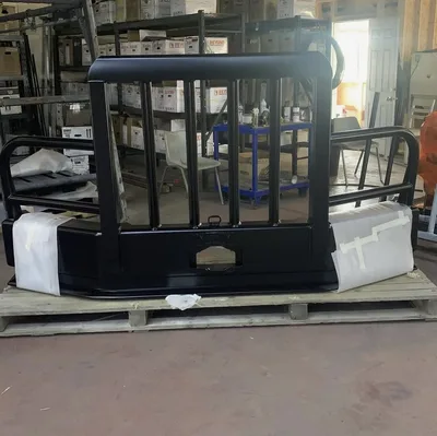 Black powder-coated heavy-duty fabricated guard on a pallet